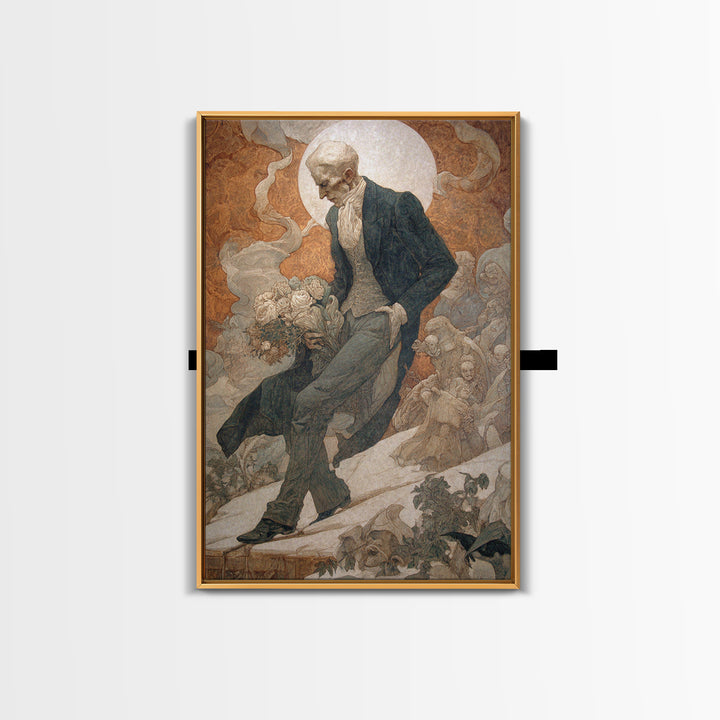 The Ghostly Groom, Symbolist Death Art, Vertical Wall Art, Dark Fantasy Wall Art, Framed Canvas Print, Halloween Wall Art