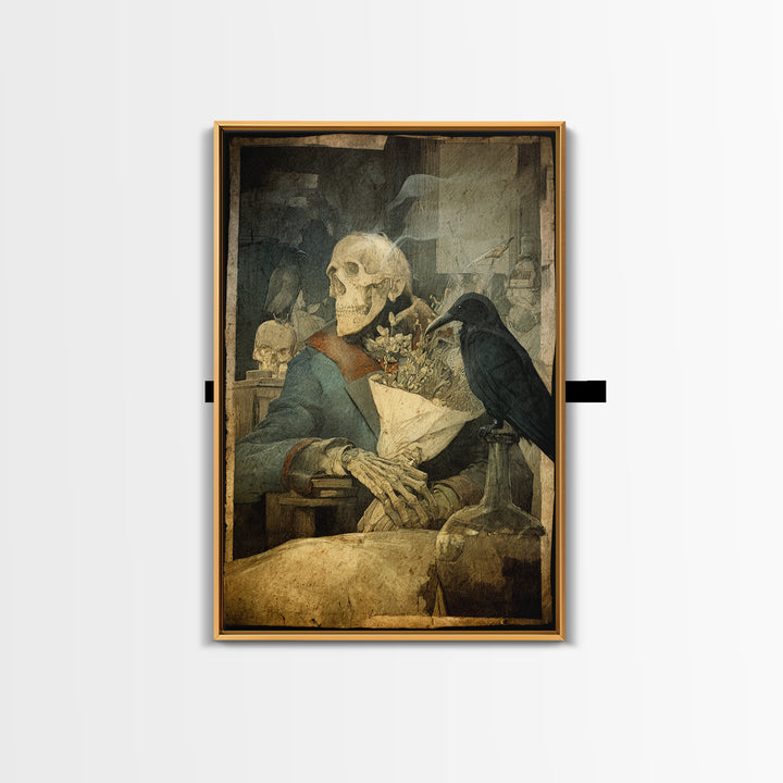The Ghostly Groom, Symbolist Etching Art, Vertical Wall Art, Dark Fantasy Wall Art, Framed Canvas Print, Halloween Wall Art