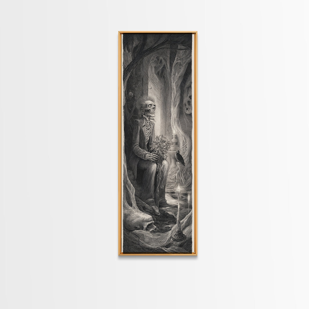 The Ghostly Groom, Expressionist Nightmare Art, Tall Narrow Wall Art, Dark Halloween Decor, Framed Canvas Print, Halloween Wall Art