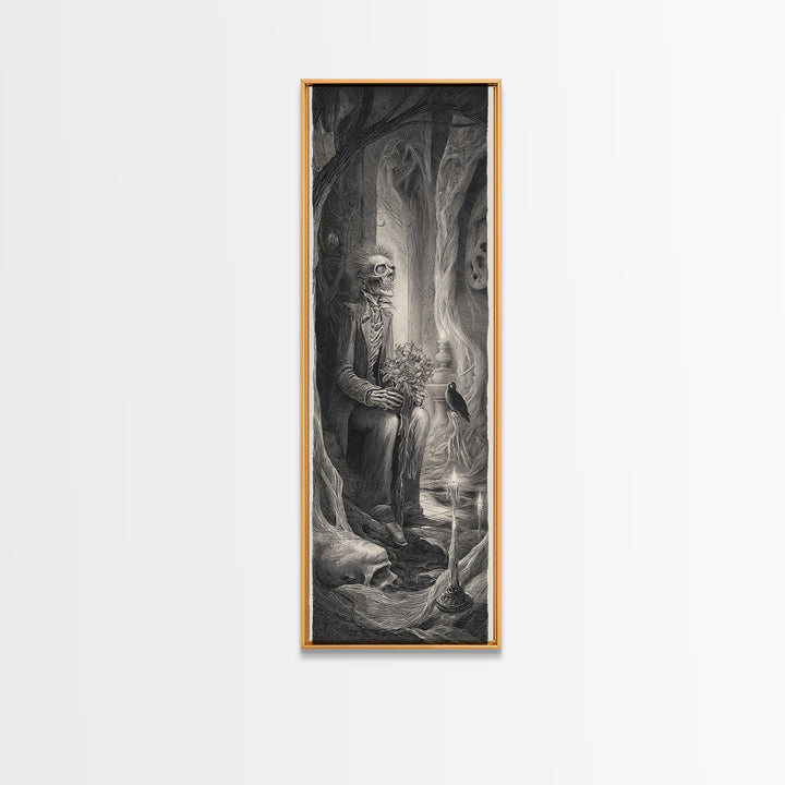 The Ghostly Groom, Expressionist Nightmare Art, Tall Narrow Wall Art, Dark Halloween Decor, Framed Canvas Print, Halloween Wall Art
