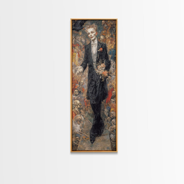 The Ghostly Groom, Grotesque Carnival Art, Tall Narrow Wall Art, Dark Fantasy Wall Art, Canvas Print, Halloween Wall Art, Horror Wall Art
