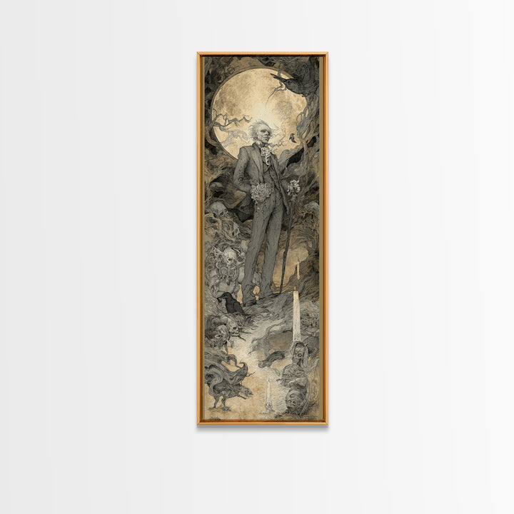 The Ghostly Groom, Gothic Storybook Art, Tall Narrow Wall Art, Macabre Wall Art, Canvas Print, Halloween Wall Art, Gothic Home Decor