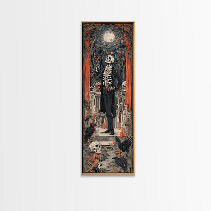 The Ghostly Groom, Macabre Folk Print Art, Tall Narrow Wall Art, Dark Fantasy Wall Art, Canvas Print, Halloween Wall Art