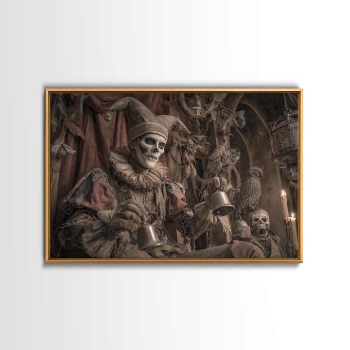 The Phantom Jester, Medieval Grotesque Art, Landscape Wall Art, Gothic Horror Wall Art, Framed Canvas Print, Halloween Wall Art
