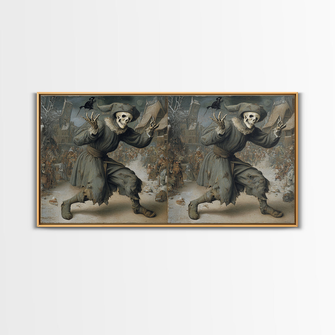 The Phantom Jester, Northern Renaissance Horror, Wide Panoramic Art, Macabre Wall Art, Canvas Print, Halloween Wall Art