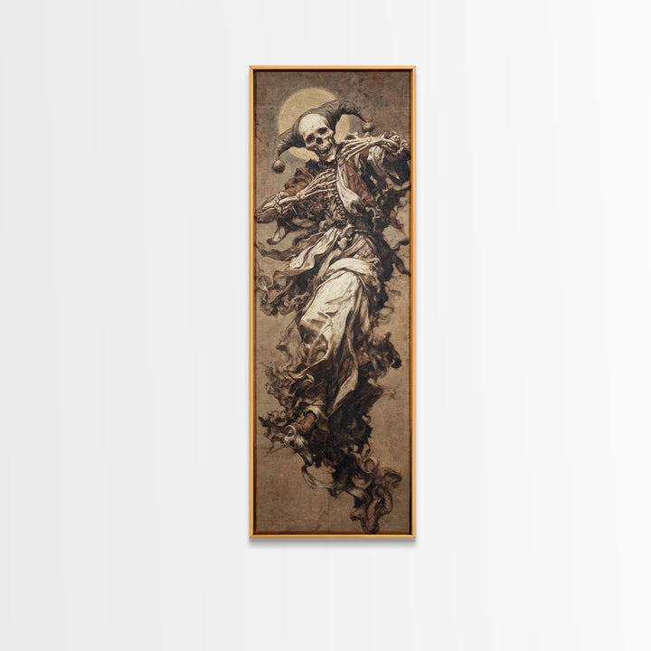 The Phantom Jester, Dark Renaissance Art, Tall Narrow Wall Art, Dark Fantasy Wall Art, Framed Canvas Print, Halloween Wall Art