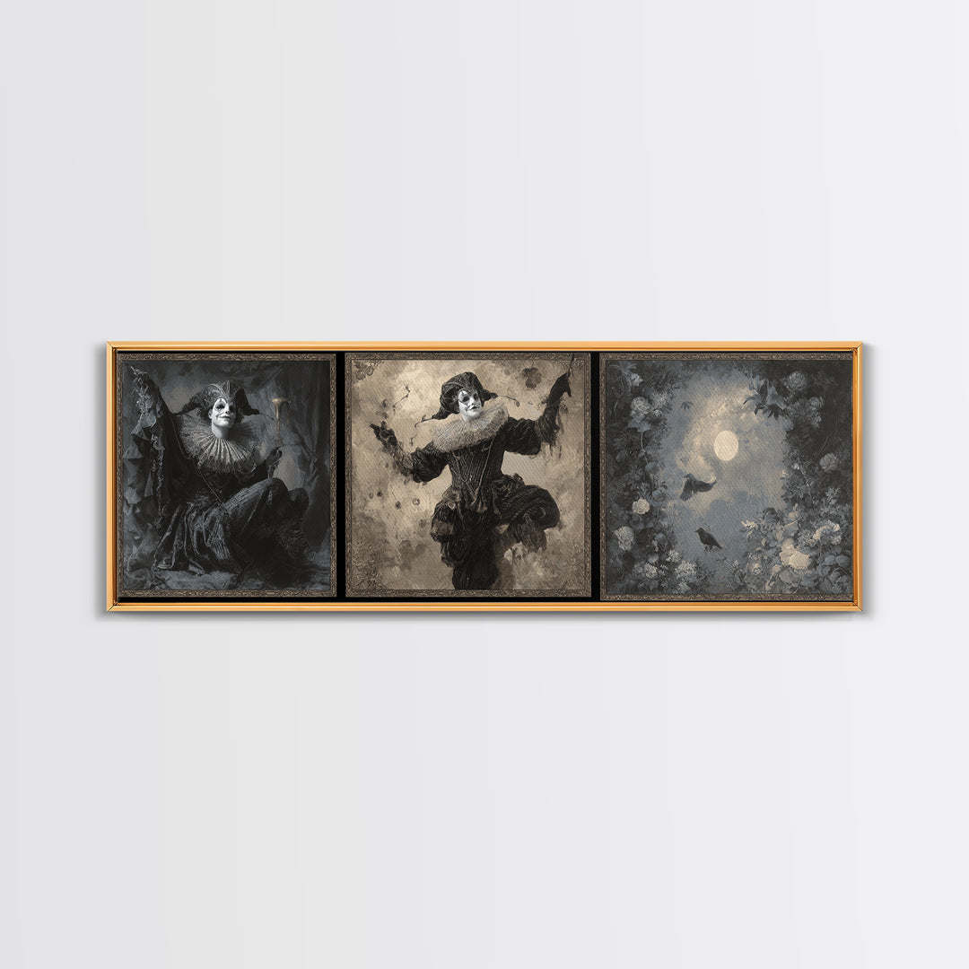 The Phantom Jester, Symbolist Dream Art, Extra Wide Wall Art, Macabre Wall Art, Framed Canvas Print, Halloween Wall Art