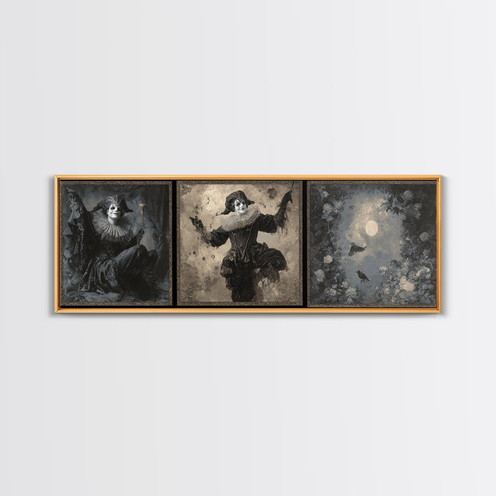 The Phantom Jester, Symbolist Dream Art, Extra Wide Wall Art, Macabre Wall Art, Framed Canvas Print, Halloween Wall Art