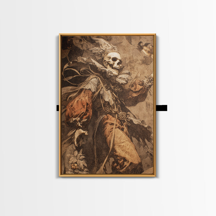 The Phantom Jester, Ornate Symbolist Art, Vertical Wall Art, Dark Fantasy Wall Art, Framed Canvas Print, Halloween Wall Art