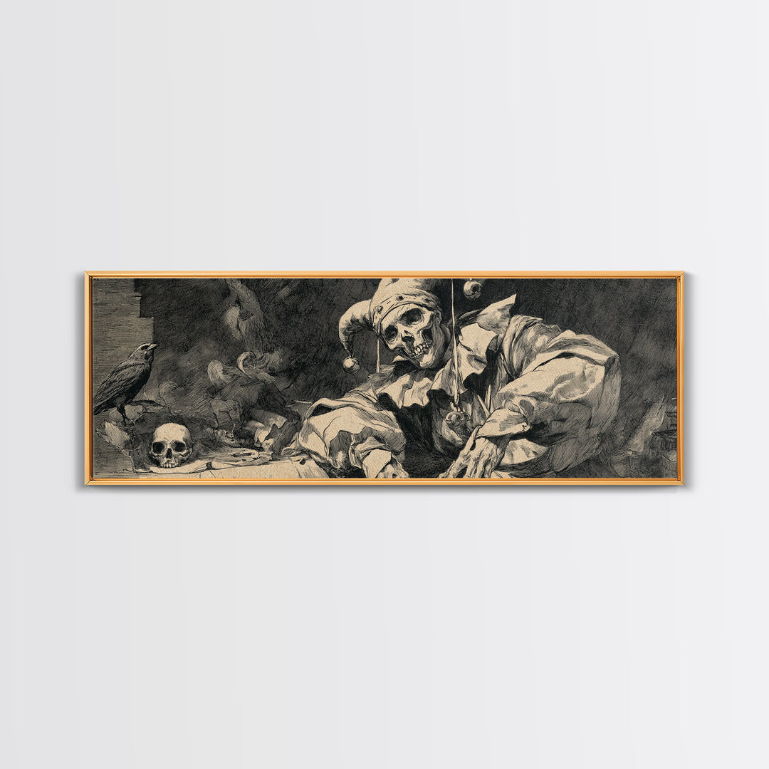 The Phantom Jester, Decadent Gothic Art, Extra Wide Wall Art, Dark Fantasy Wall Art, Framed Canvas Print, Halloween Wall Art