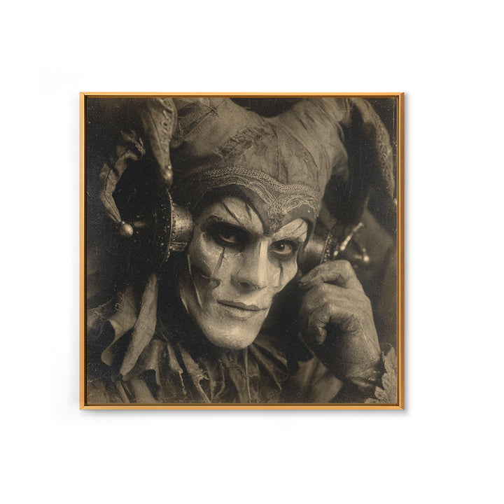 The Phantom Jester, Dark Symbolist Art, Square Wall Art, Gothic Horror Wall Art, Framed Canvas Print, Halloween Wall Art