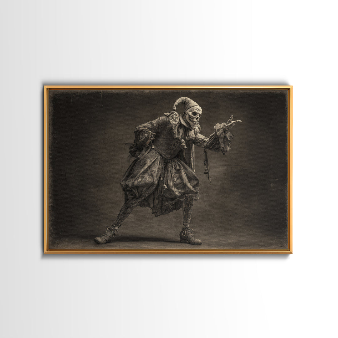 The Phantom Jester, Expressionist Nightmare Art, Landscape Wall Art, Dark Halloween Decor, Framed Canvas Print, Halloween Wall Art