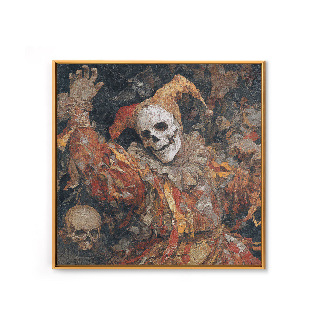 The Phantom Jester, Grotesque Carnival Art, Square Wall Art, Macabre Wall Art, Framed Canvas Print, Halloween Wall Art, Halloween Decor