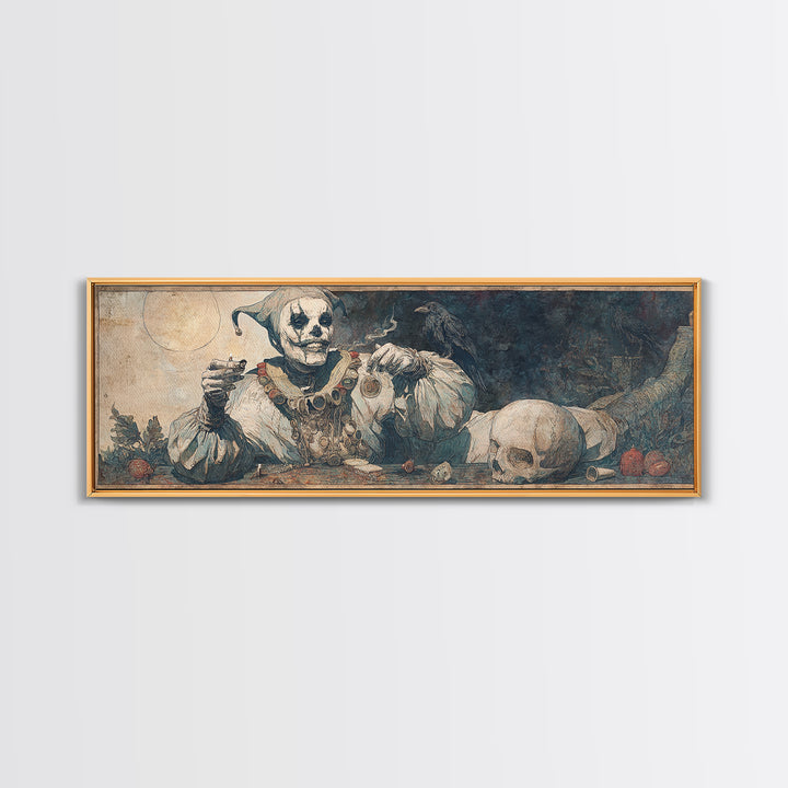 The Phantom Jester, Expressionist Gothic Art, Extra Wide Wall Art, Dark Fantasy Wall Art, Canvas Print, Halloween Wall Art, Halloween Decor