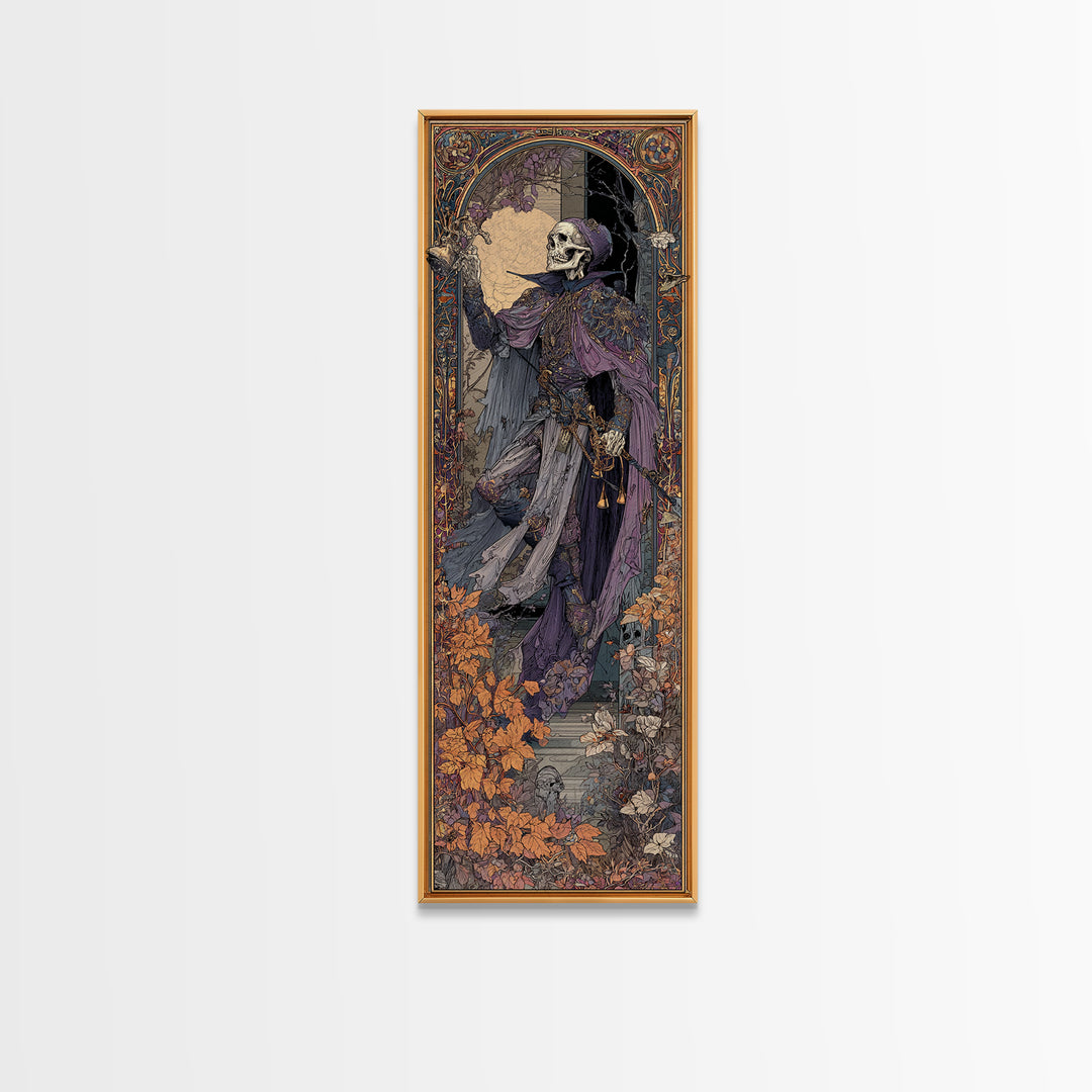 The Phantom Jester, Stained Glass Gothic Art, Tall Narrow Wall Art, Macabre Wall Art, Canvas Print, Halloween Wall Art, Spooky Wall Decor