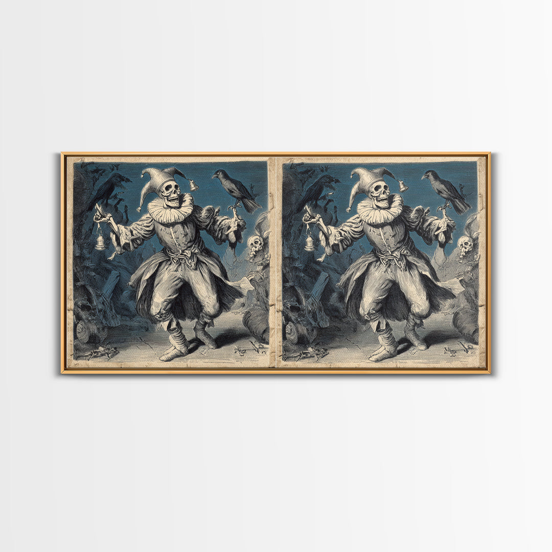 The Phantom Jester, Macabre Folk Print Art, Wide Panoramic Art, Gothic Horror Wall Art, Canvas Print, Halloween Wall Art