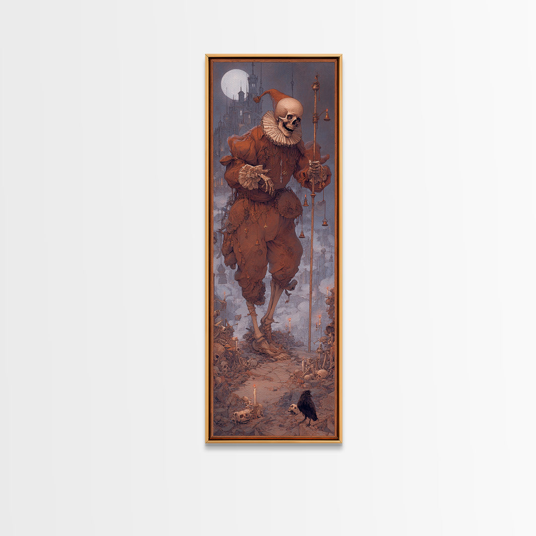 The Phantom Jester, Surreal Apocalyptic Art, Tall Narrow Wall Art, Macabre Wall Art, Canvas Print, Halloween Wall Art