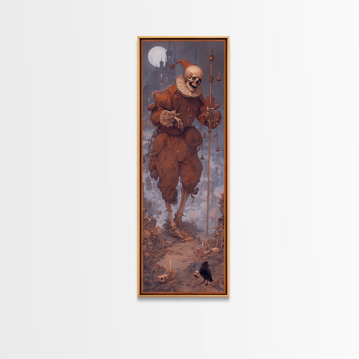 The Phantom Jester, Surreal Apocalyptic Art, Tall Narrow Wall Art, Macabre Wall Art, Canvas Print, Halloween Wall Art
