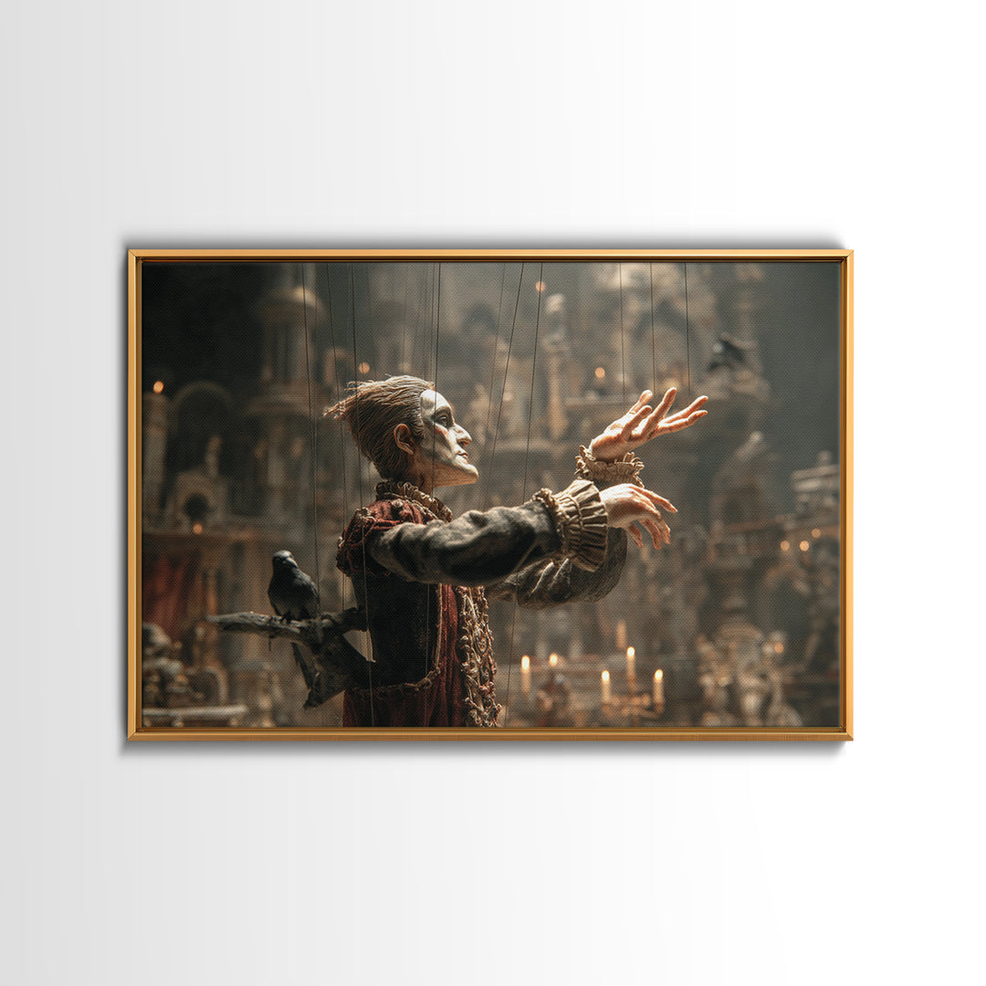The Marionette Master, Medieval Grotesque Art, Landscape Wall Art, Dark Fantasy Wall Art, Framed Canvas Print, Halloween Wall Art