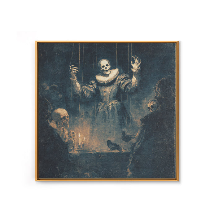 The Marionette Master, Danse Macabre Art, Square Wall Art, Dark Halloween Decor, Framed Canvas Print, Halloween Wall Art