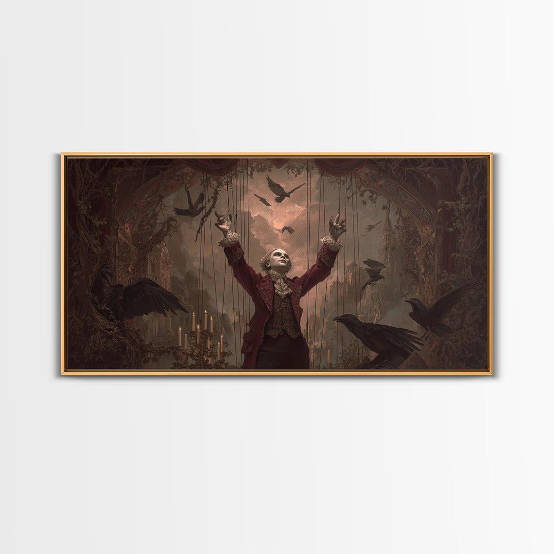 The Marionette Master, Apocalyptic Romantic Art, Wide Panoramic Art, Gothic Horror Wall Art, Canvas Print, Halloween Wall Art
