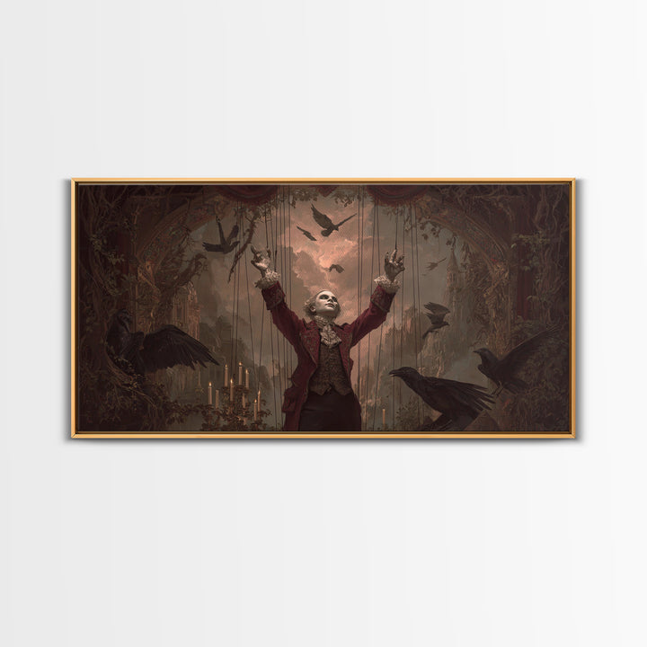 The Marionette Master, Apocalyptic Romantic Art, Wide Panoramic Art, Gothic Horror Wall Art, Canvas Print, Halloween Wall Art