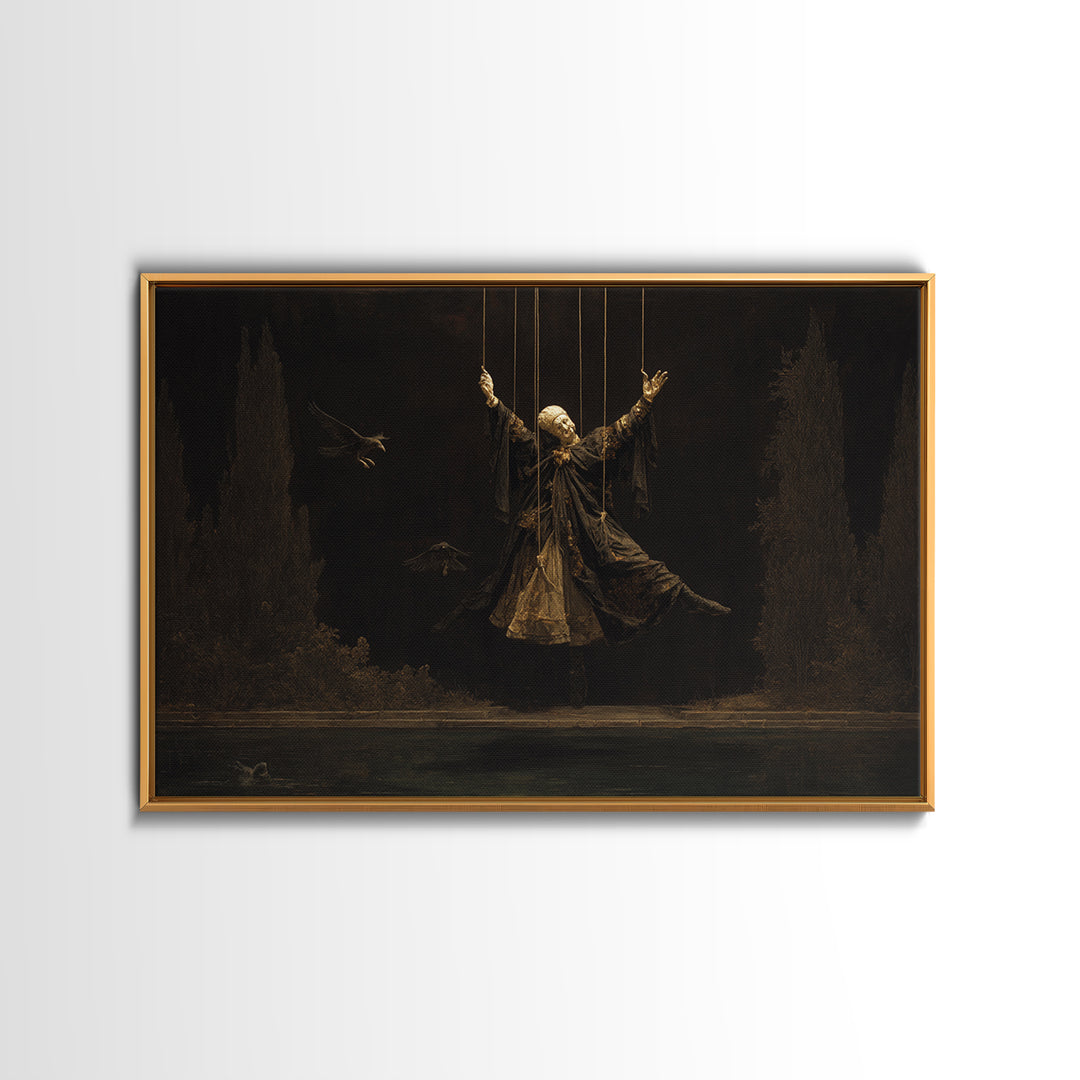 The Marionette Master, Symbolist Gothic Landscape, Landscape Wall Art, Dark Fantasy Wall Art, Framed Canvas Print, Halloween Wall Art