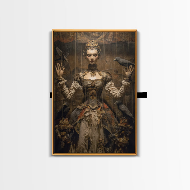 The Marionette Master, Ornate Symbolist Art, Vertical Wall Art, Dark Halloween Decor, Canvas Print, Halloween Wall Art