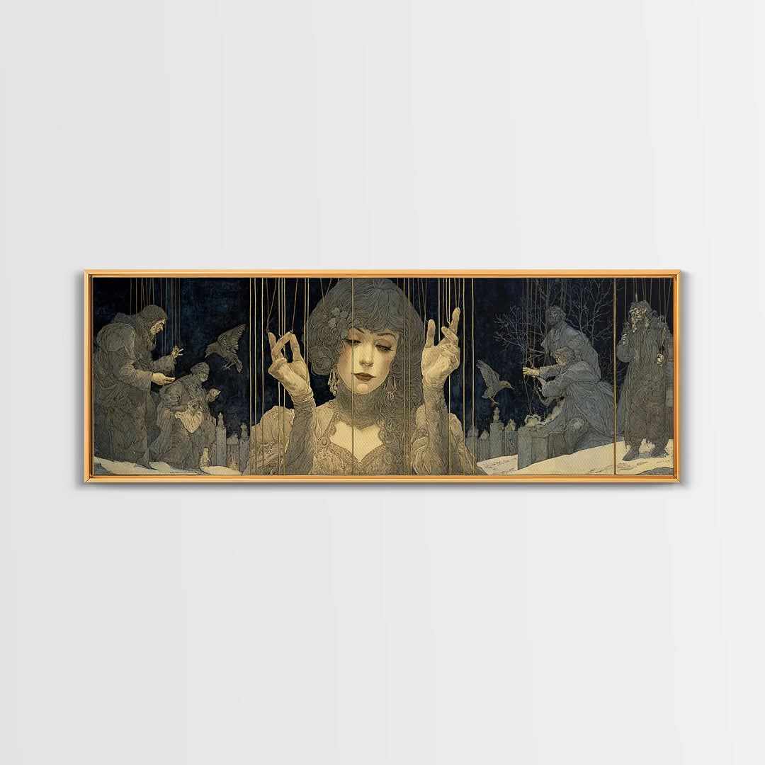 The Marionette Master, Symbolist Death Art, Extra Wide Wall Art, Macabre Wall Art, Canvas Print, Halloween Wall Art, Halloween Decor