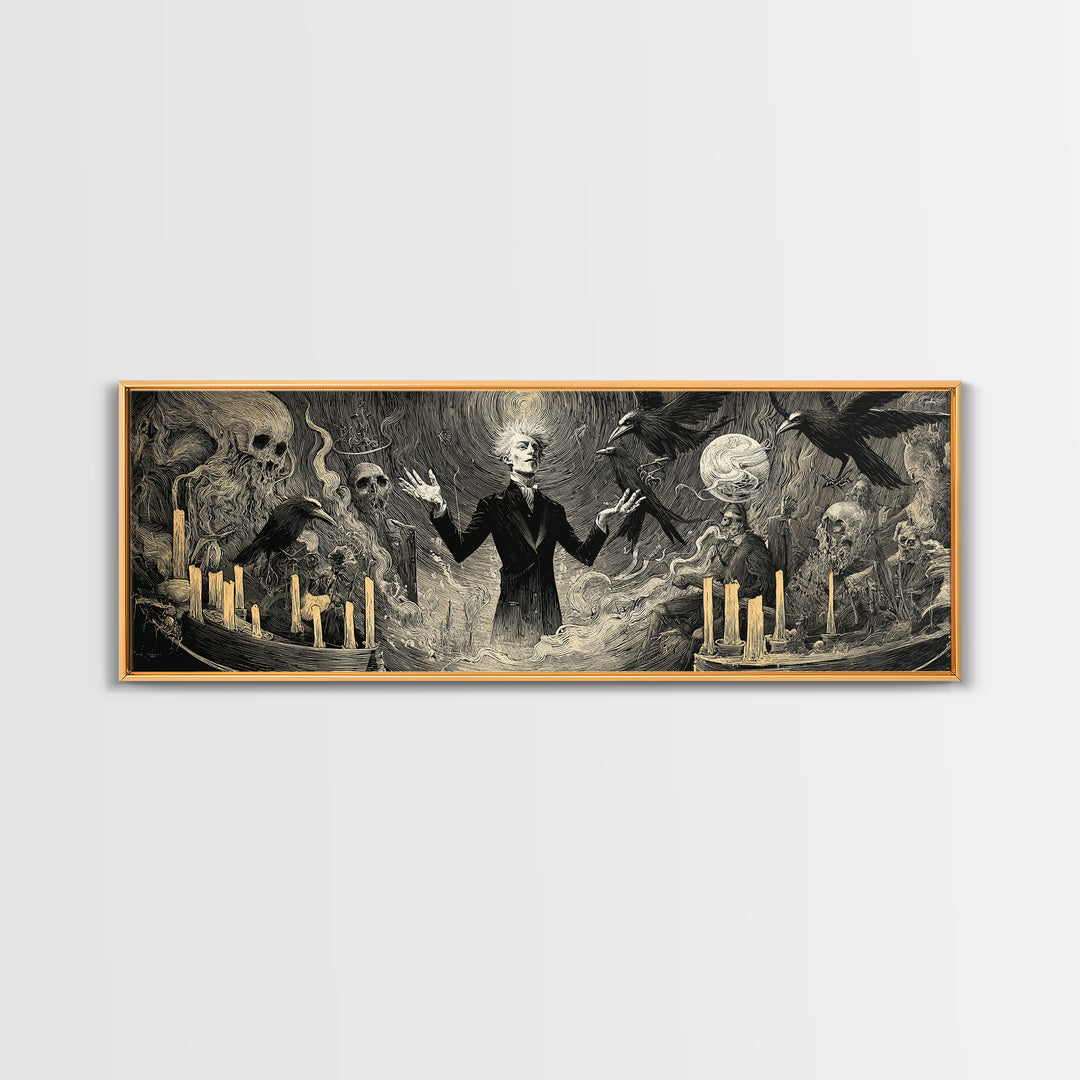 The Marionette Master, Expressionist Gothic Art, Extra Wide Wall Art, Macabre Wall Art, Framed Canvas Print, Halloween Wall Art