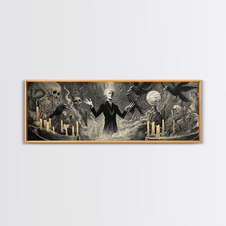 The Marionette Master, Expressionist Gothic Art, Extra Wide Wall Art, Macabre Wall Art, Framed Canvas Print, Halloween Wall Art