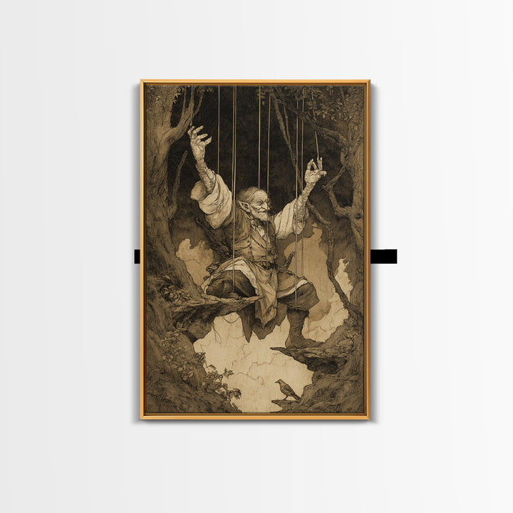 The Marionette Master, Gothic Storybook Art, Vertical Wall Art, Gothic Horror Wall Art, Canvas Print, Halloween Wall Art