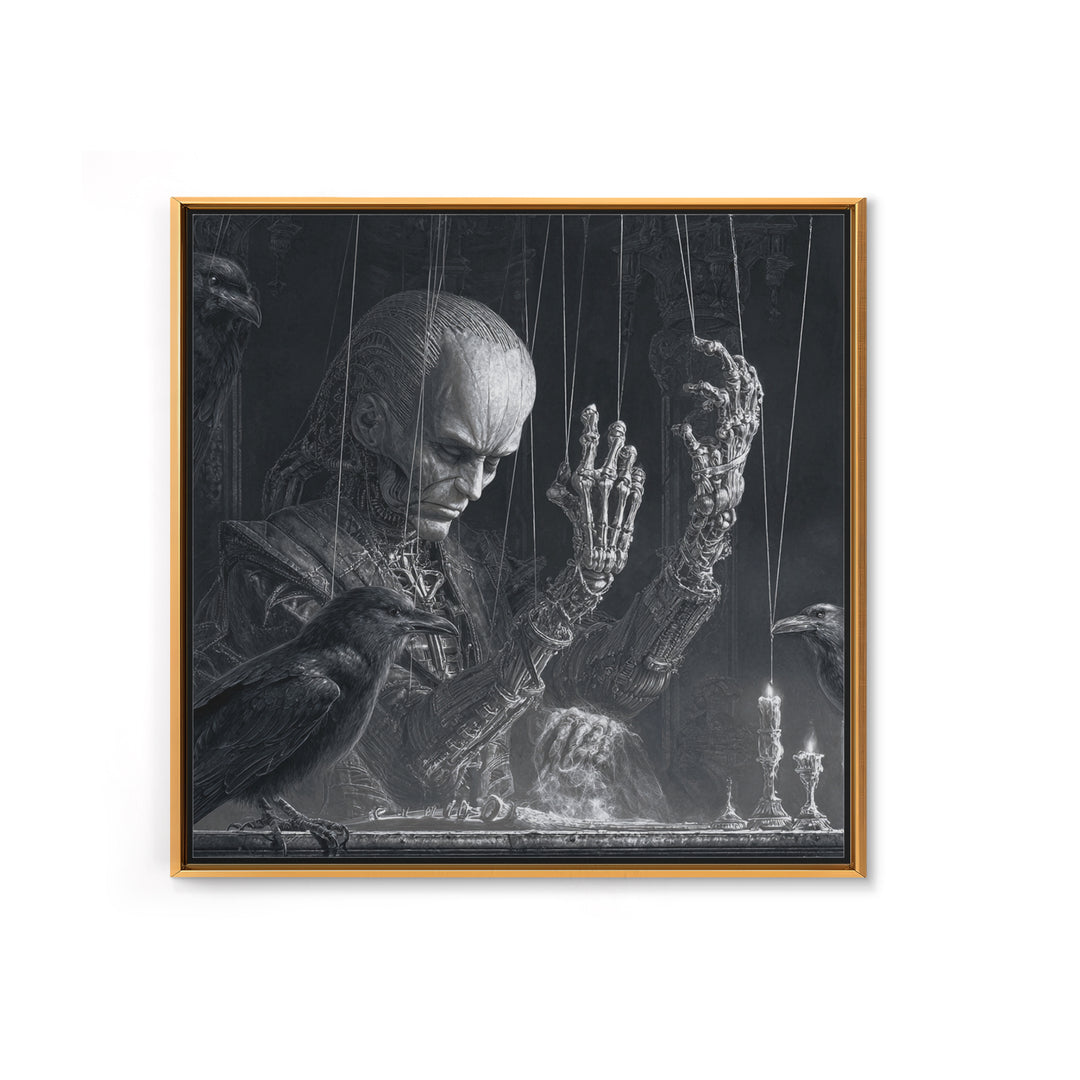 The Marionette Master, Biomechanical Horror Art, Square Wall Art, Dark Halloween Decor, Framed Canvas Print, Halloween Wall Art