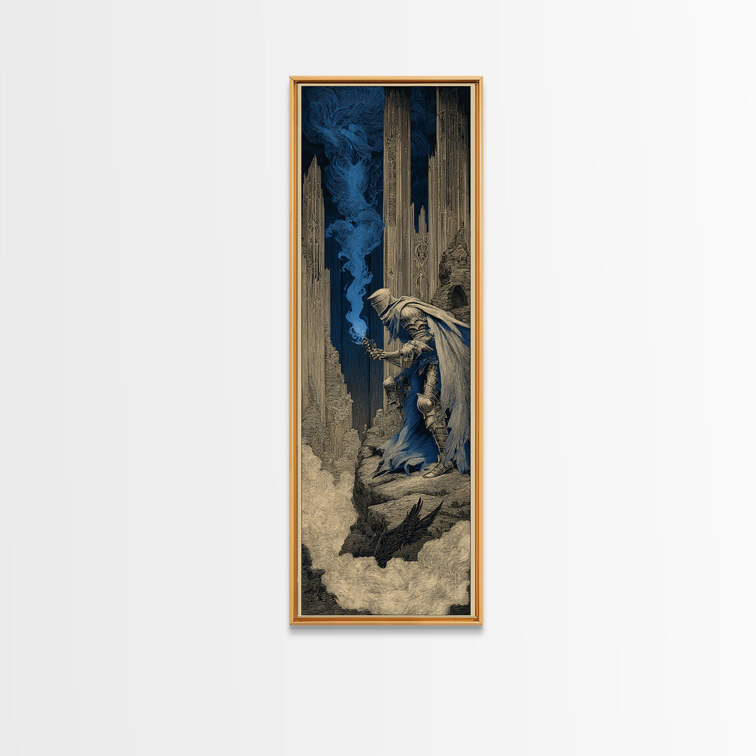 The Spectral Knight, Gothic Engraving Art, Tall Narrow Wall Art, Dark Halloween Decor, Canvas Print, Halloween Wall Art