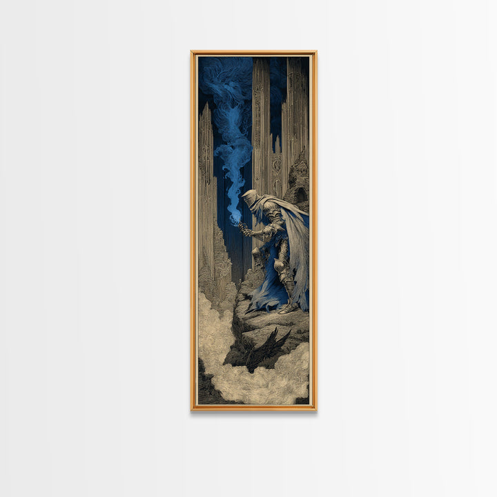 The Spectral Knight, Gothic Engraving Art, Tall Narrow Wall Art, Dark Halloween Decor, Canvas Print, Halloween Wall Art