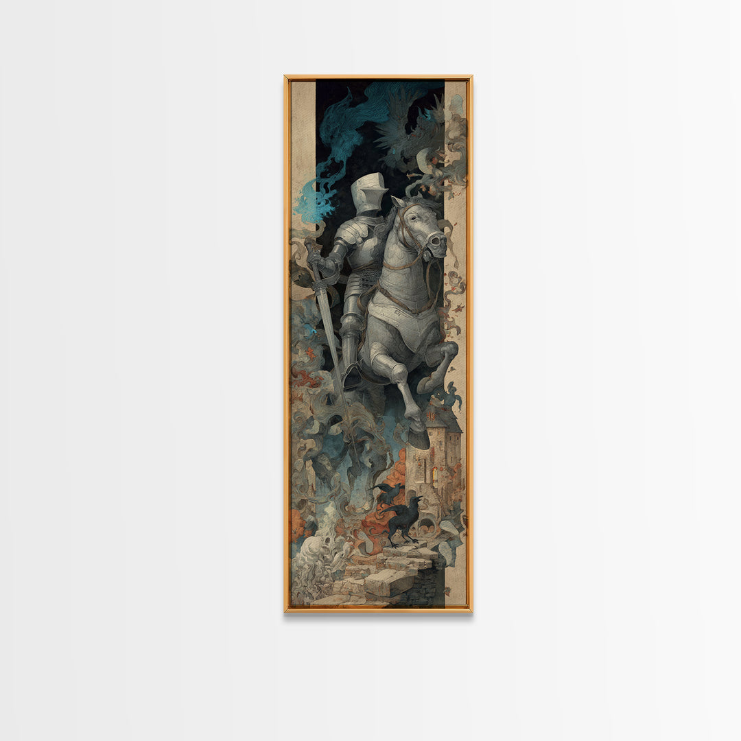 The Spectral Knight, Medieval Grotesque Art, Tall Narrow Wall Art, Gothic Horror Wall Art, Canvas Print, Halloween Wall Art