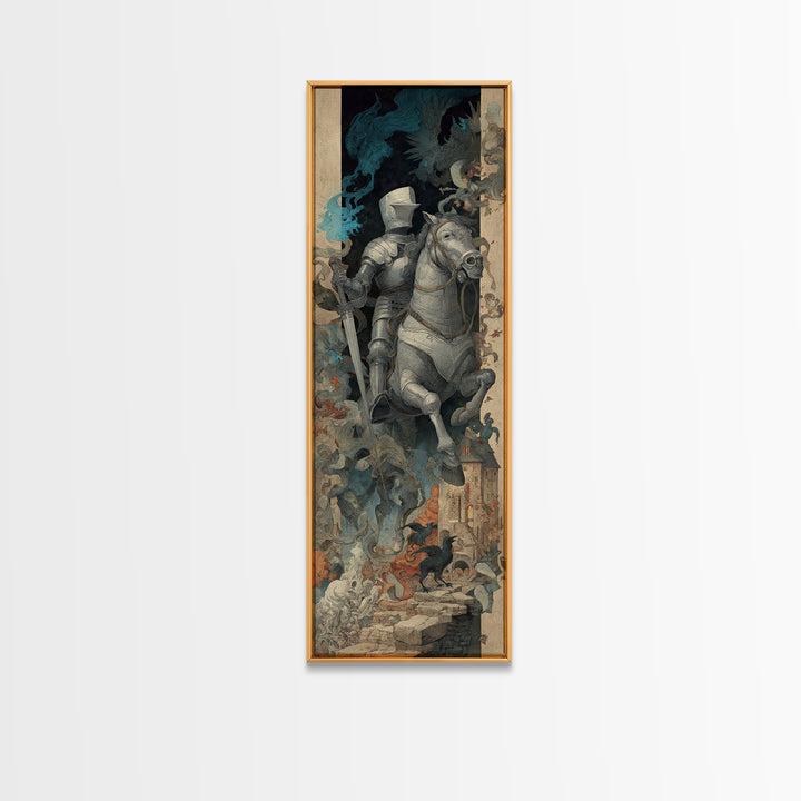 The Spectral Knight, Medieval Grotesque Art, Tall Narrow Wall Art, Gothic Horror Wall Art, Canvas Print, Halloween Wall Art
