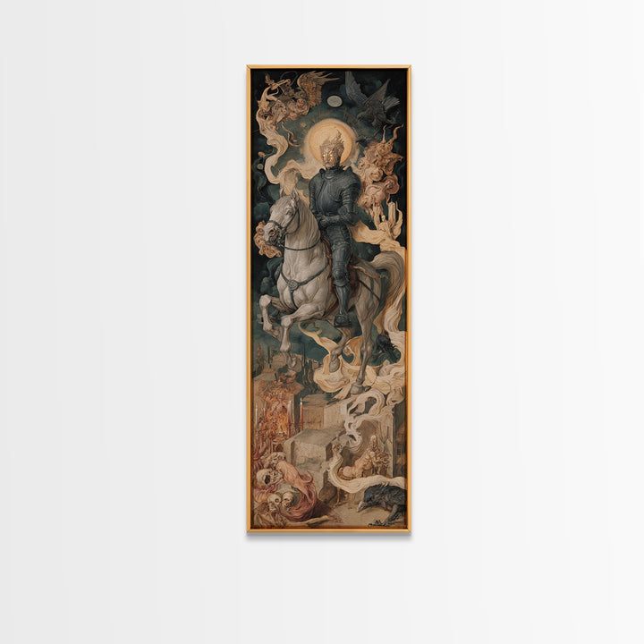 The Spectral Knight, Dark Renaissance Art, Tall Narrow Wall Art, Dark Halloween Decor, Canvas Print, Halloween Wall Art