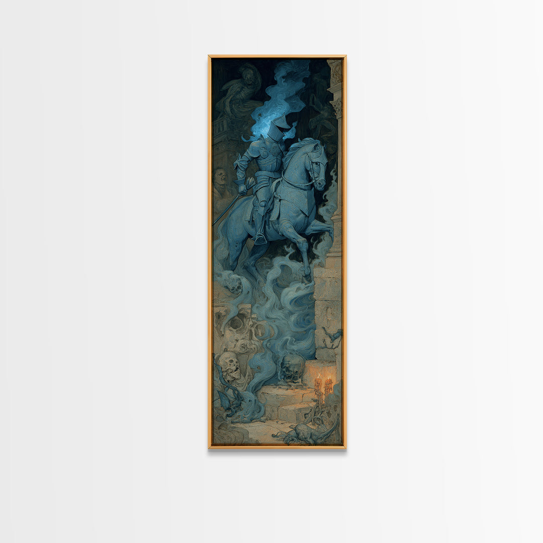 The Spectral Knight, Gothic Nightmare Art, Tall Narrow Wall Art, Macabre Wall Art, Framed Canvas Print, Halloween Wall Art