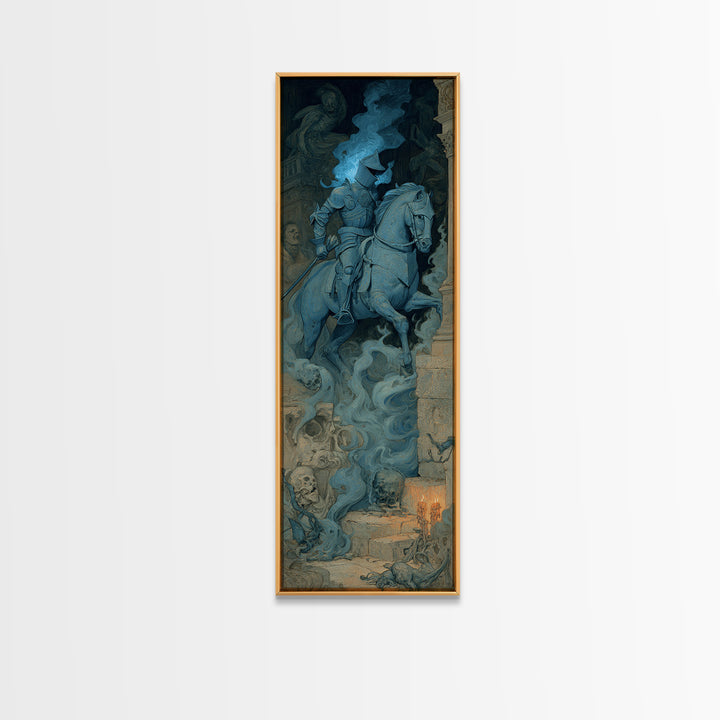 The Spectral Knight, Gothic Nightmare Art, Tall Narrow Wall Art, Macabre Wall Art, Framed Canvas Print, Halloween Wall Art