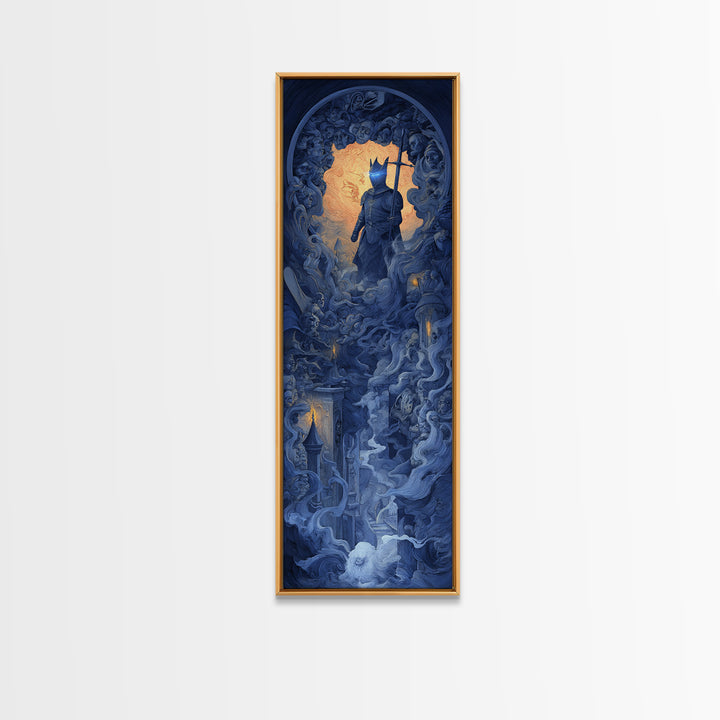 The Spectral Knight, Visionary Gothic Art, Tall Narrow Wall Art, Macabre Wall Art, Canvas Print, Halloween Wall Art