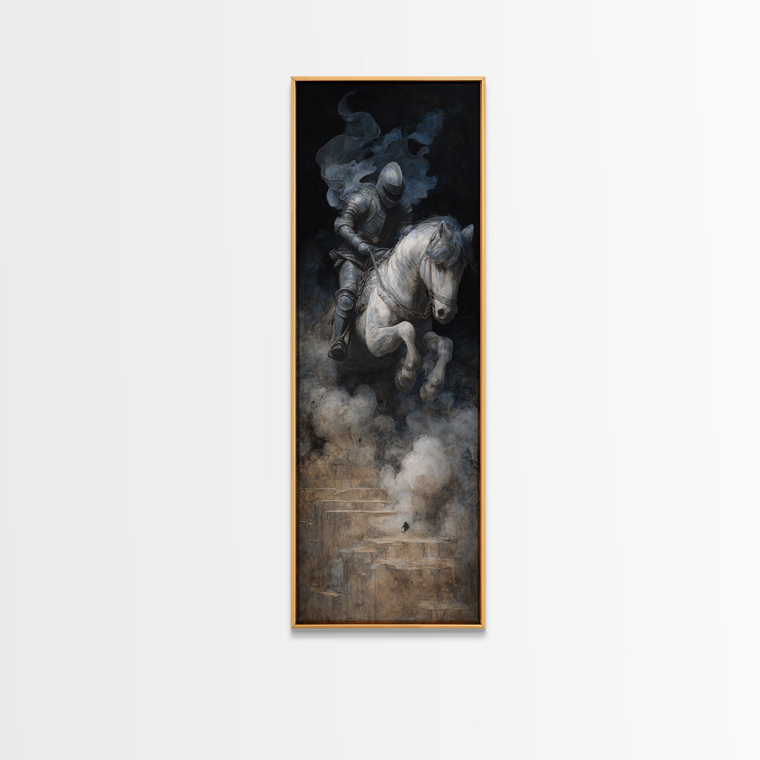 The Spectral Knight, Symbolist Dream Art, Tall Narrow Wall Art, Dark Halloween Decor, Framed Canvas Print, Halloween Wall Art