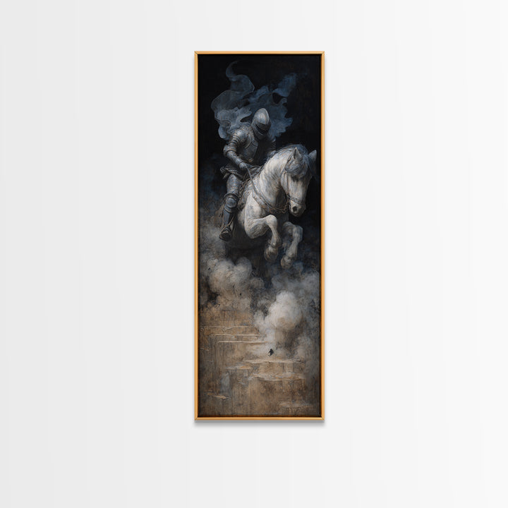 The Spectral Knight, Symbolist Dream Art, Tall Narrow Wall Art, Dark Halloween Decor, Framed Canvas Print, Halloween Wall Art