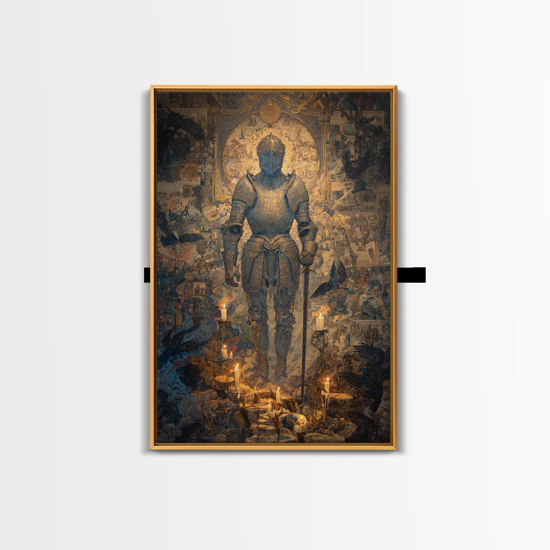 The Spectral Knight, Ornate Symbolist Art, Vertical Wall Art, Dark Halloween Decor, Canvas Print, Halloween Wall Art