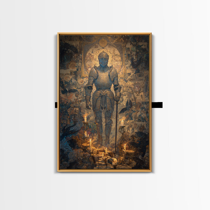 The Spectral Knight, Ornate Symbolist Art, Vertical Wall Art, Dark Halloween Decor, Canvas Print, Halloween Wall Art