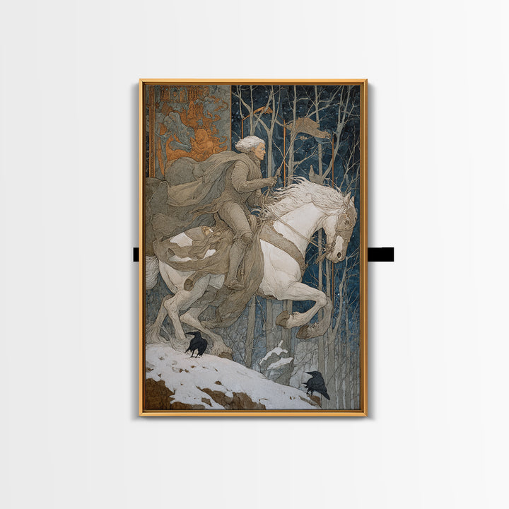 The Spectral Knight, Symbolist Death Art, Vertical Wall Art, Dark Halloween Decor, Canvas Print, Halloween Wall Art