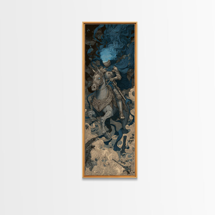 The Spectral Knight, Symbolist Etching Art, Tall Narrow Wall Art, Gothic Horror Wall Art, Framed Canvas Print, Halloween Wall Art