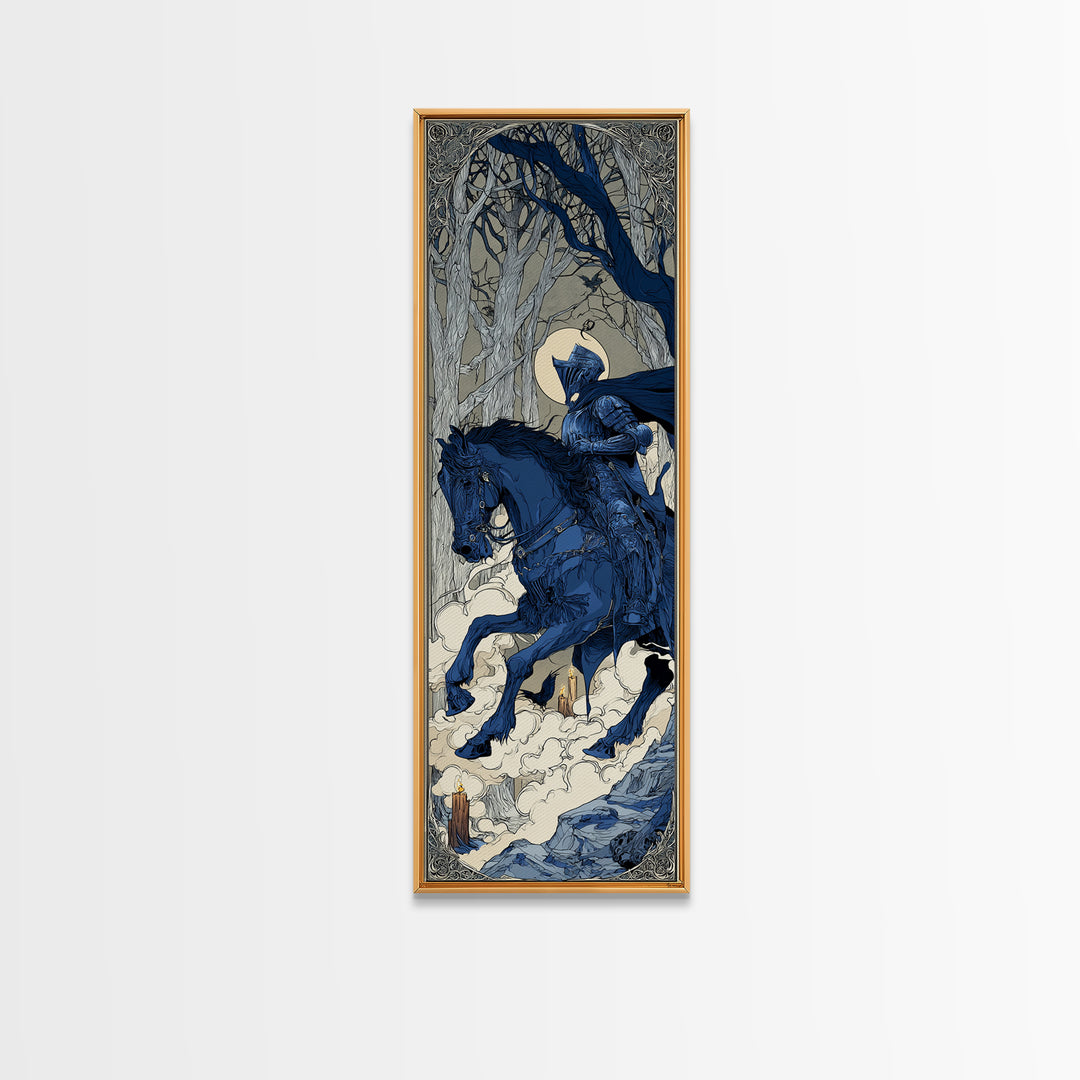 The Spectral Knight, Decadent Line Art, Tall Narrow Wall Art, Dark Fantasy Wall Art, Canvas Print, Halloween Wall Art