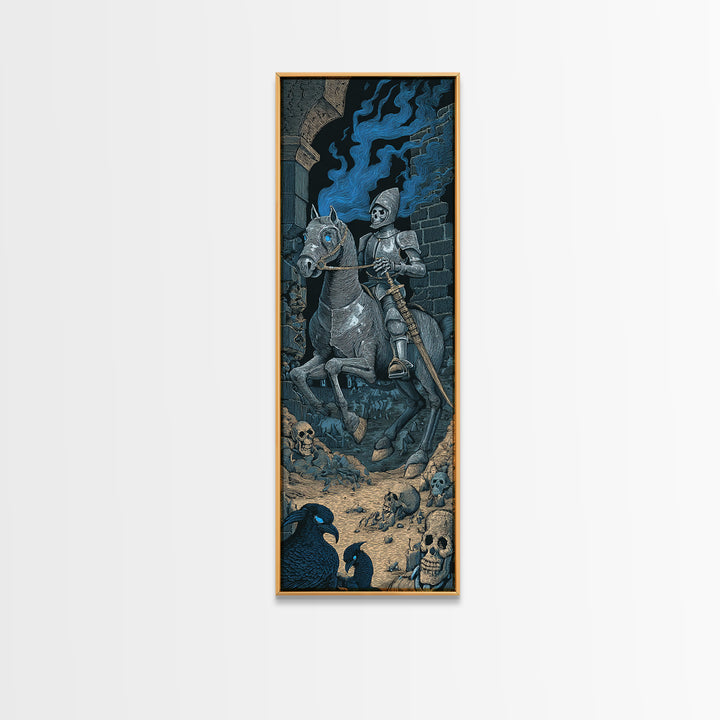 The Spectral Knight, Macabre Folk Print Art, Tall Narrow Wall Art, Gothic Horror Wall Art, Canvas Print, Halloween Wall Art