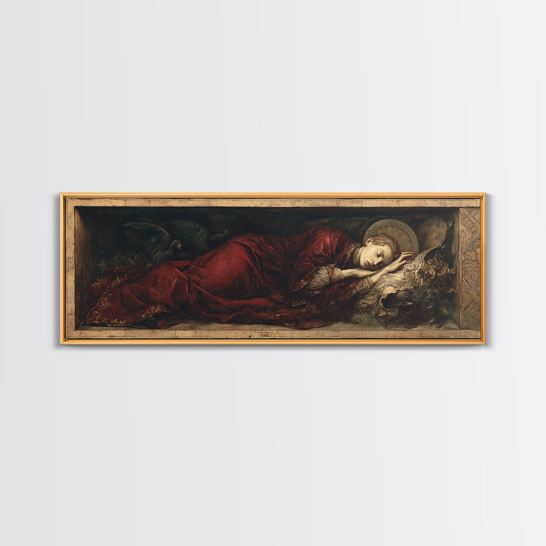 The Coffin Sleeper, Dark Renaissance Art, Extra Wide Wall Art, Gothic Horror Wall Art, Framed Canvas Print, Halloween Wall Art